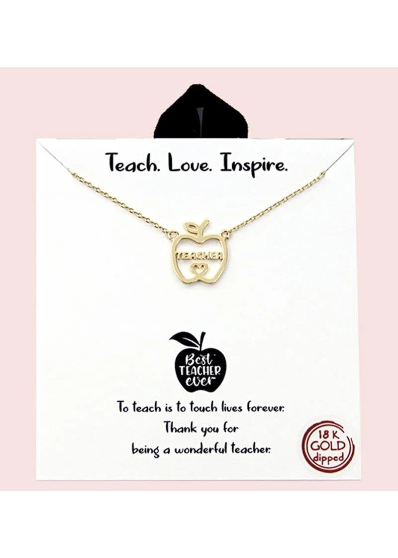 Fashion City Teacher appl charm necklace made of gold-dipped brass