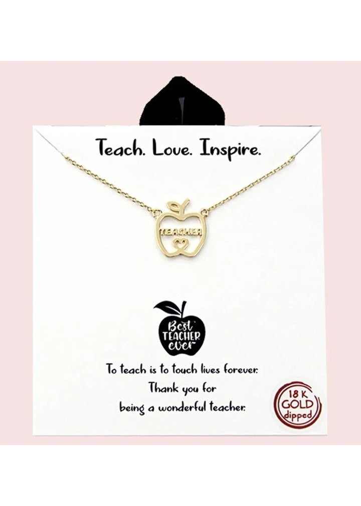 Fashion City Teacher appl charm necklace made of gold-dipped brass