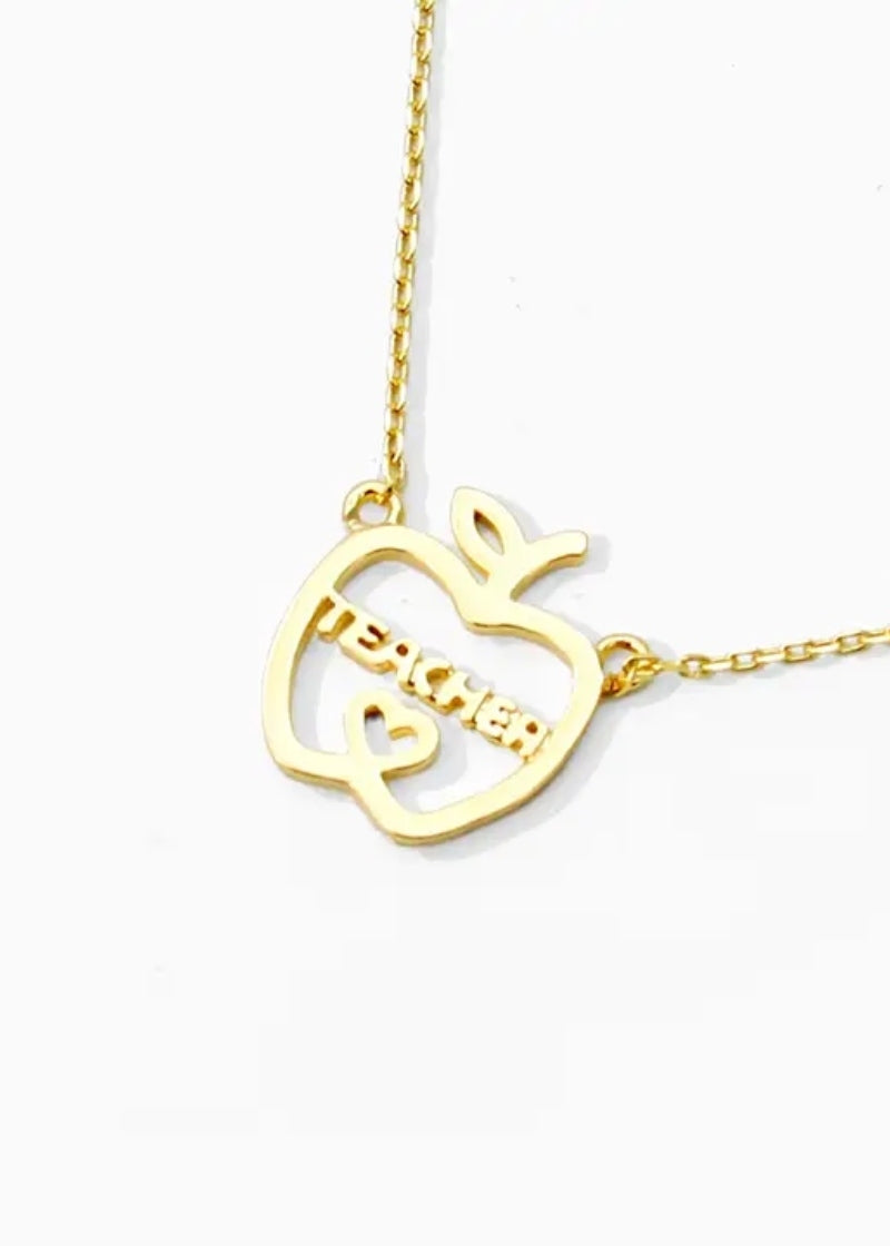 Fashion City Teacher appl charm necklace made of gold-dipped brass