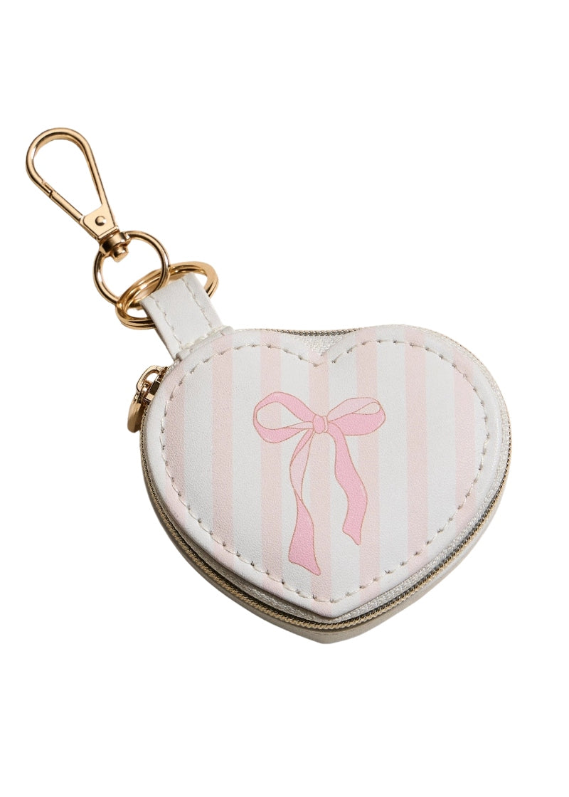 Frem heart-shaped travel jewelry box with keychain attachment