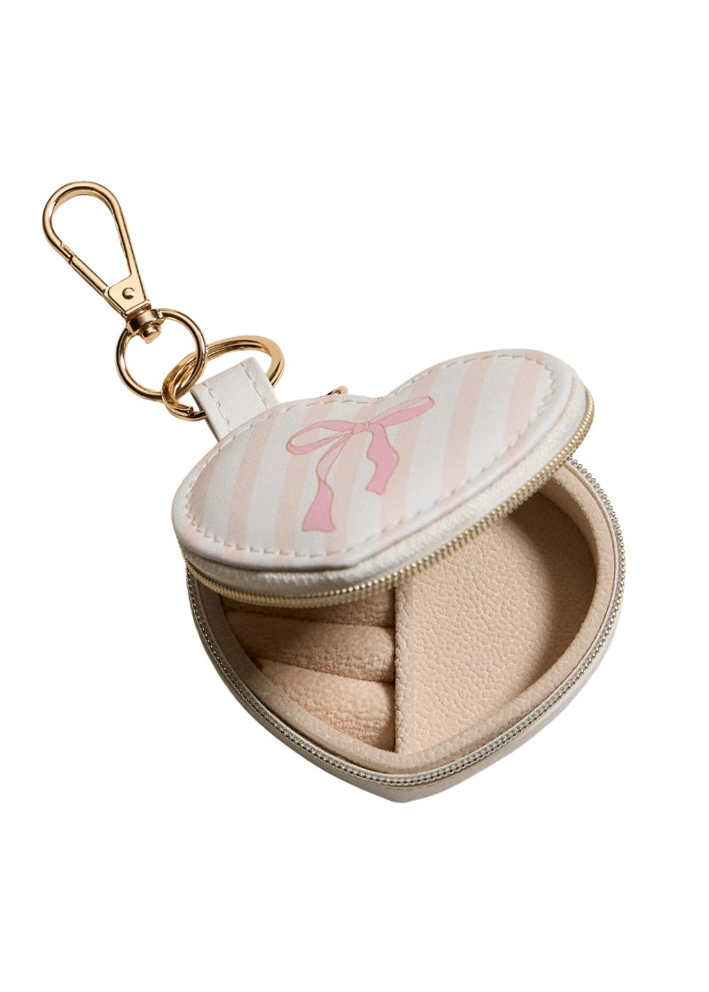 Frem heart-shaped travel jewelry box with keychain attachment
