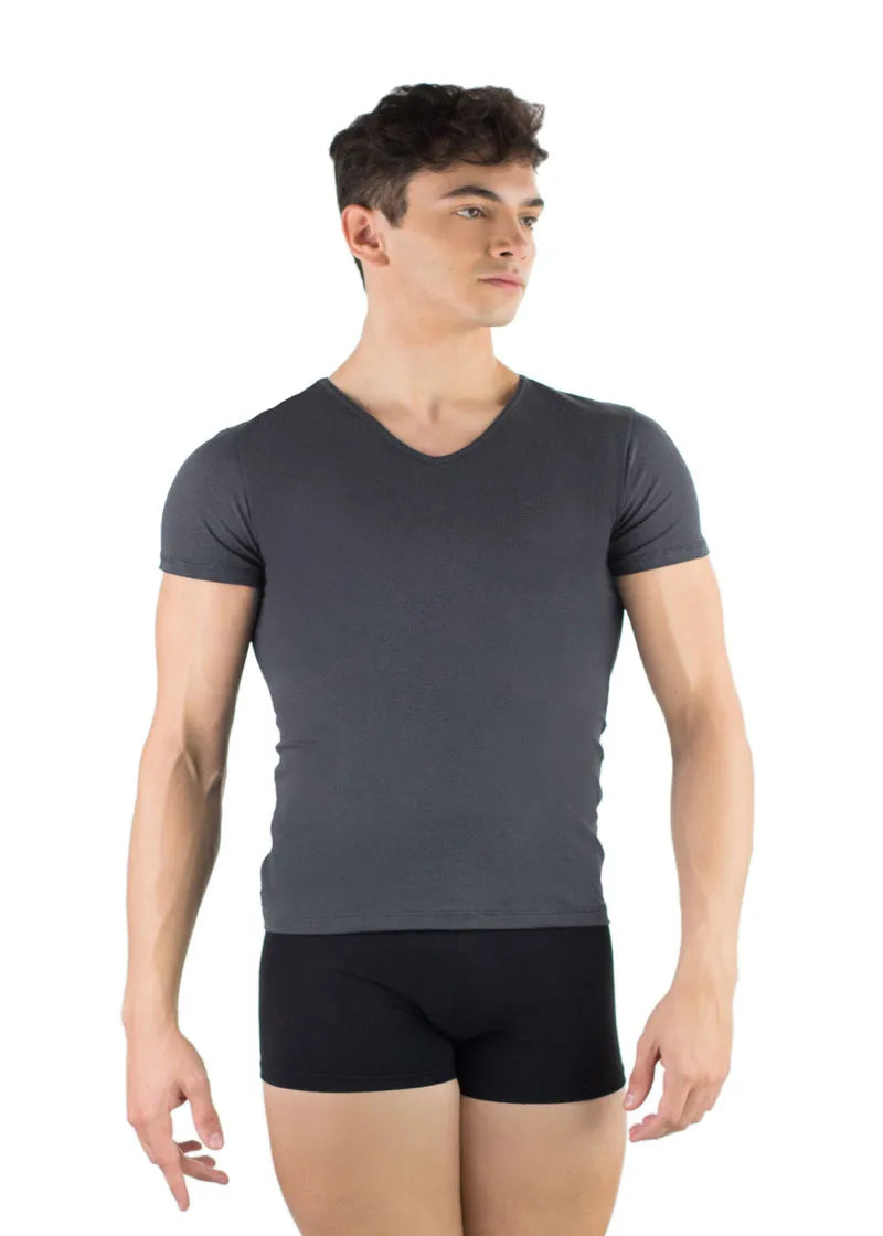Ballet Rosa mens Germain v-neck short sleeve shirt in gray