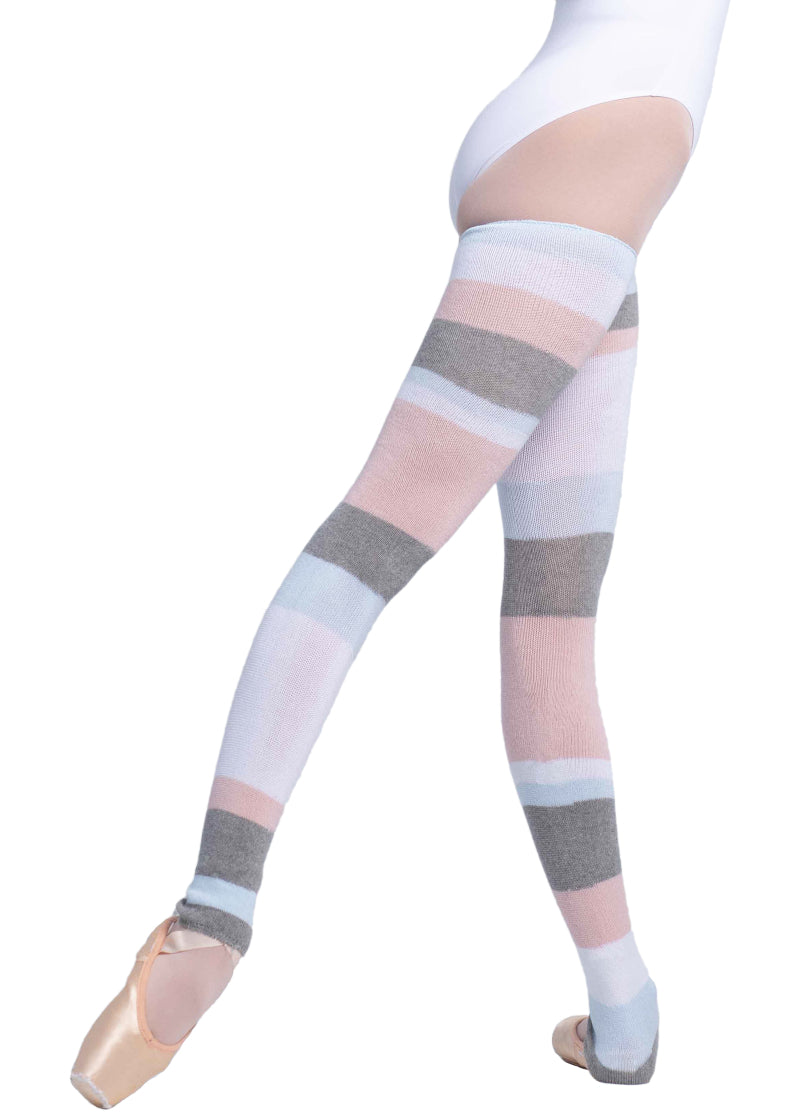 Intermezzo 2023-033 Women's Maxiband Asymmetrical Stripe Thigh-Legwarmers in Grey-Pink-Light Blue- White