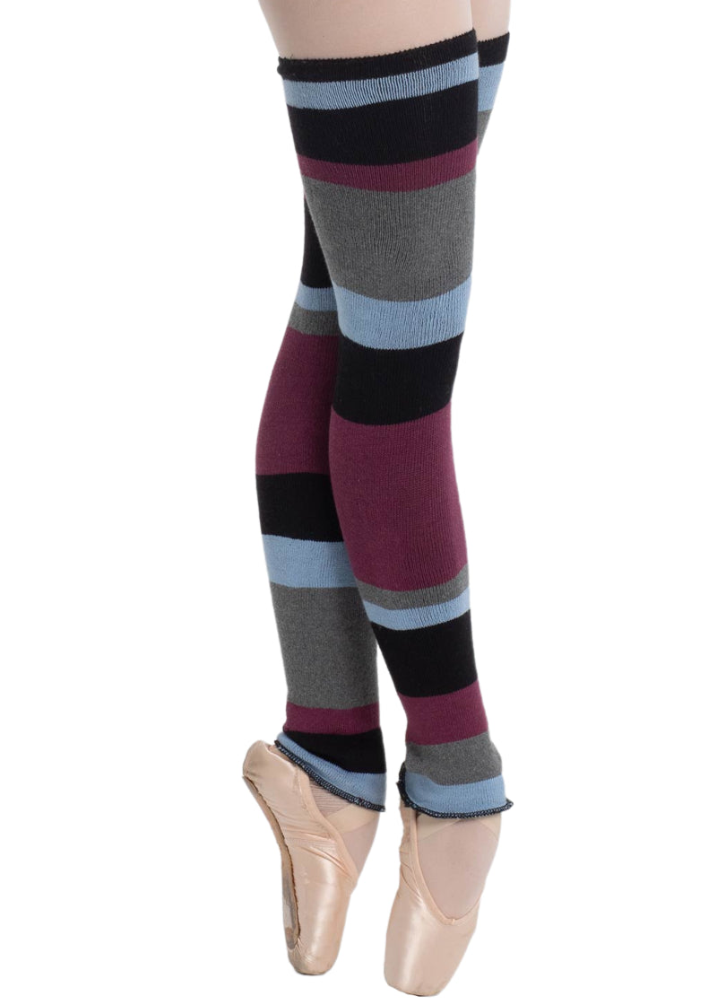 Asymmetrical Stripe Cotton/Acrylic Thigh-High Legwarmers (Black/Multicolor)