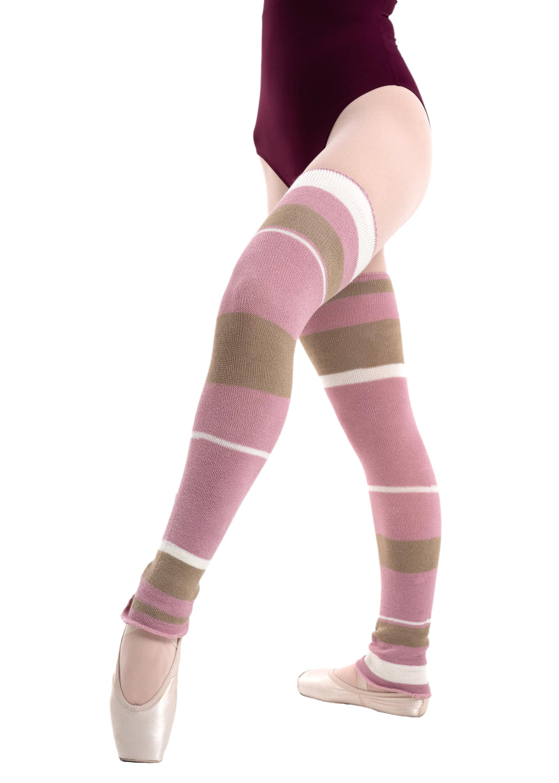 Intermezzo 2038-007 Ellen Asymmetrical Stripe Thigh-High Legwarmers in Pink/Tan/White