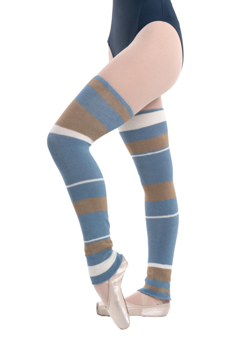 Intermezzo 2038-015 Ellen Asymmetrical Stripe Thigh-High Legwarmers in Blue/Tan/White