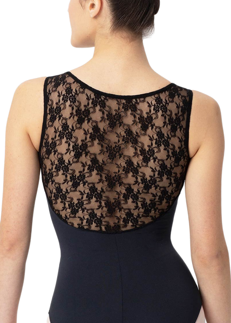 Intermezzo 31286-037 Women's Pinch Front Stretch Lace Back Tank Leotard in Black
