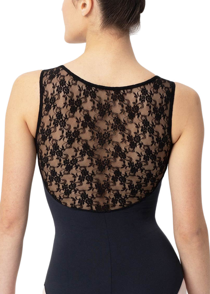 Intermezzo 31286-037 Women's Pinch Front Stretch Lace Back Tank Leotard in Black