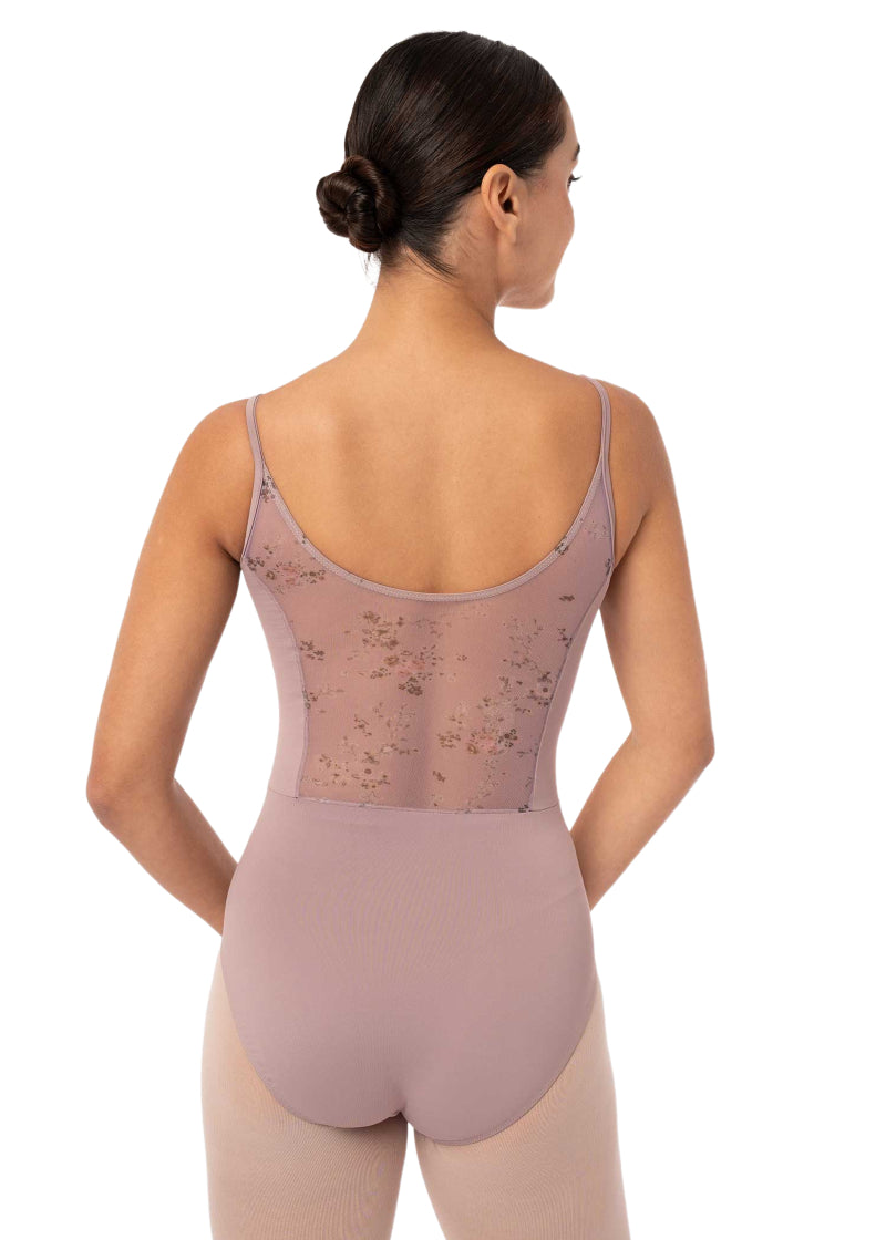 Intermezzo 31708-260 Florinda Floral Mesh Back Camisole Leotard in Dahlia Pink/Purple Cottagecore Grandmacore