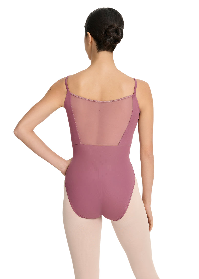Intermezzo Spring-Summer 2026 Horizon Collection 31732-194 Women's Hanne Mesh Camisole Leotard with Mesh Sweetheart Neckline and Mesh Square Back Insert in Violet Mauve Pink, shown on a ballet dancer