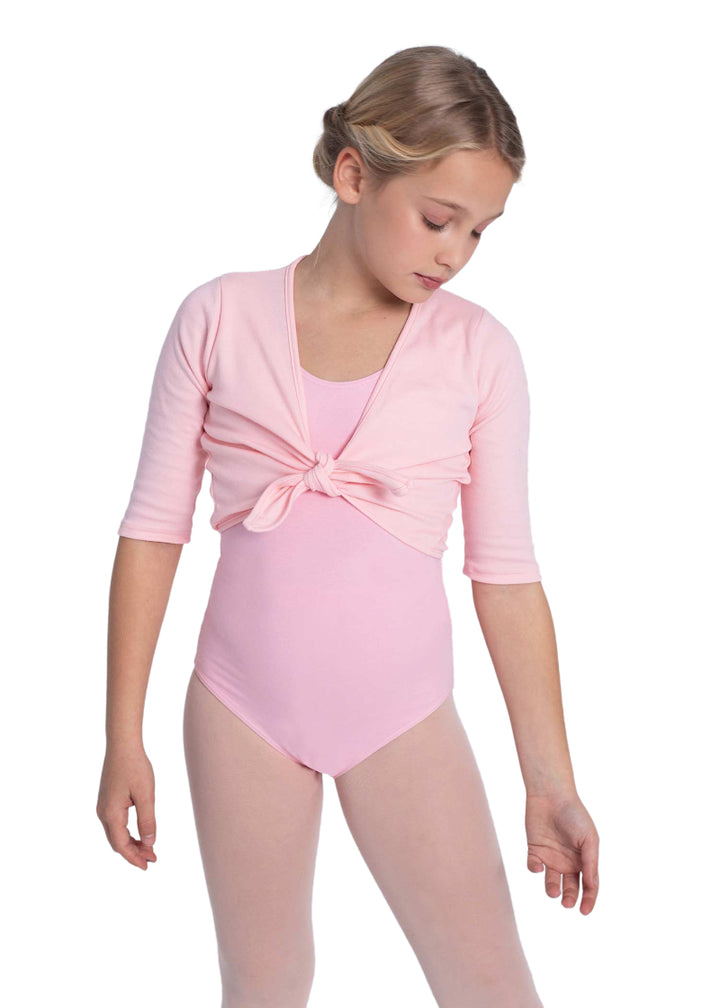 Intermezzo Girls' Half-Sleeve Jersey Knot Tie Pink Crop Ballet Shrug