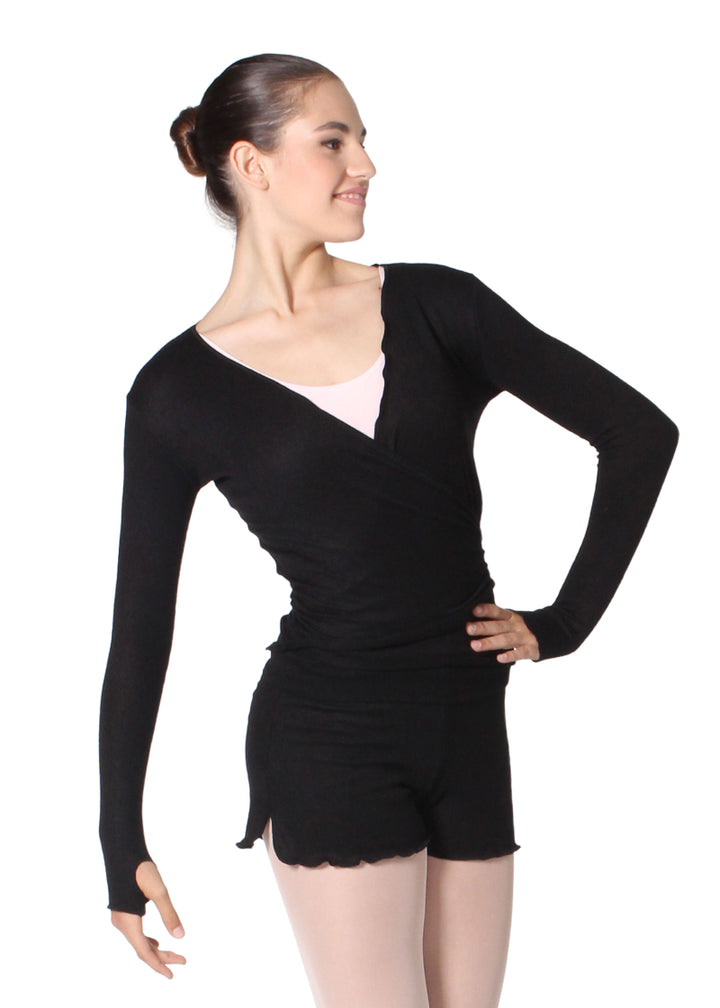 Intermezzo 6450-037 Women's JERCRUVISNAC Long Sleeve Ballet Wrap Sweater in Black