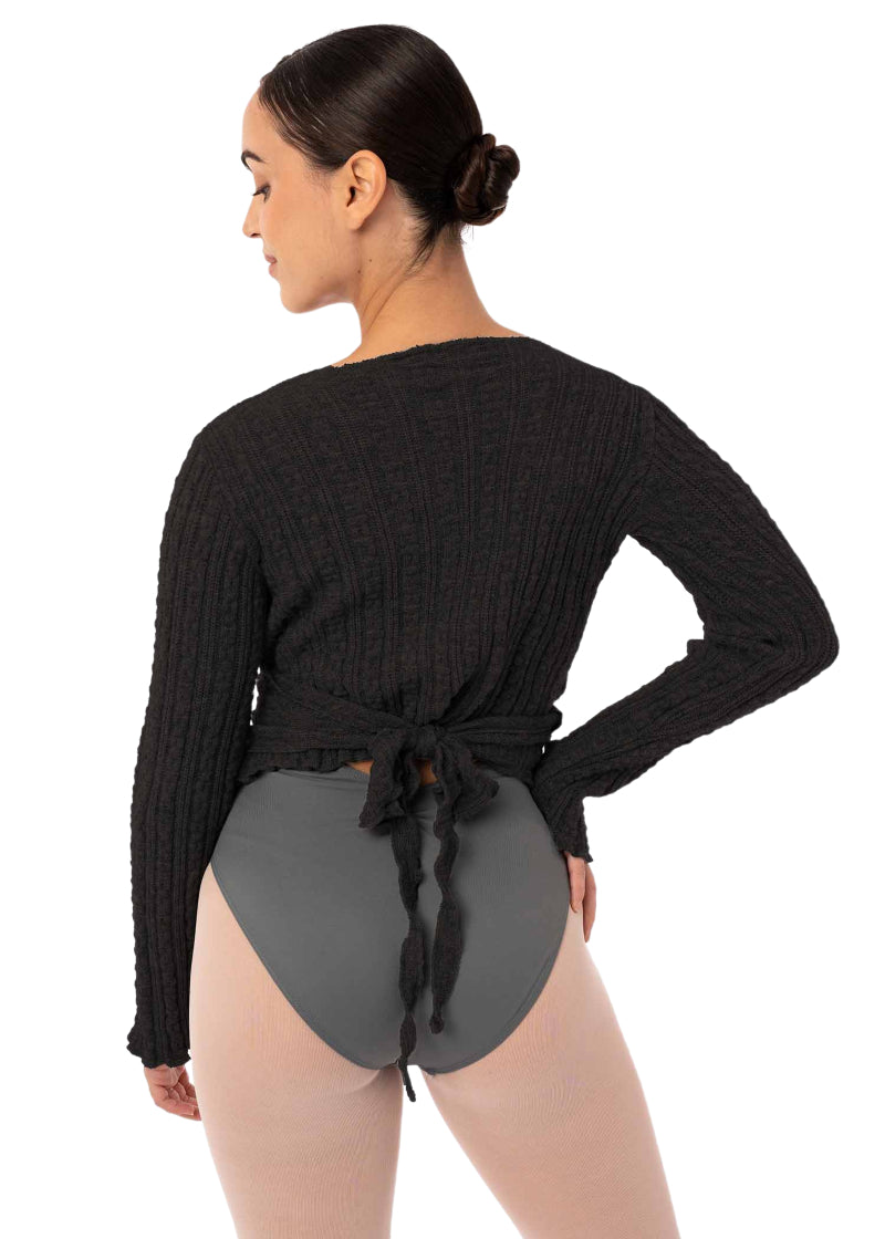 Intermezzo 6647-037 Freya Twisted Stitch Wrap Sweater in Black