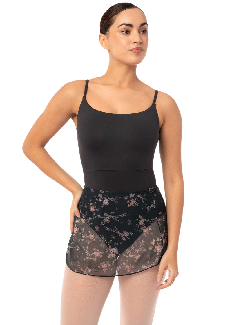 Intermezzo 7012-037 Flor Floral Mesh Pull-On Skirt in Black/Pink Cottagecore Grandmacore