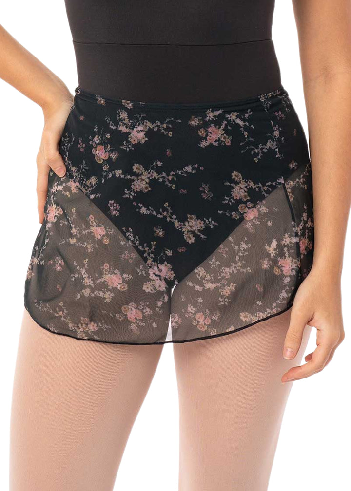 Intermezzo 7012-037 Flor Floral Mesh Pull-On Skirt in Black/Pink Cottagecore Grandmacore