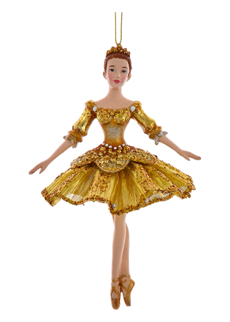 ballerina ornament in a gold dress
