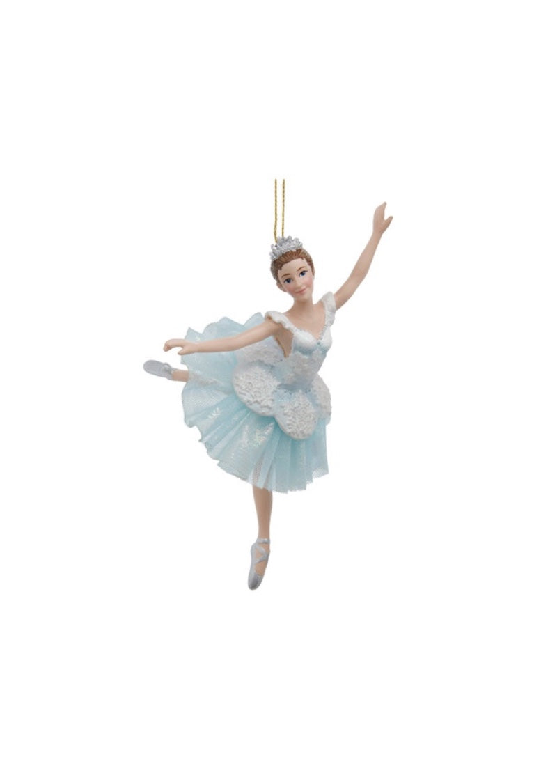 Snow queen ballerina holiday ornament with light blue tutu.