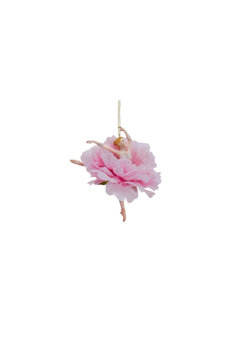 Ballerina holiday ornament with pink flower tutu.
