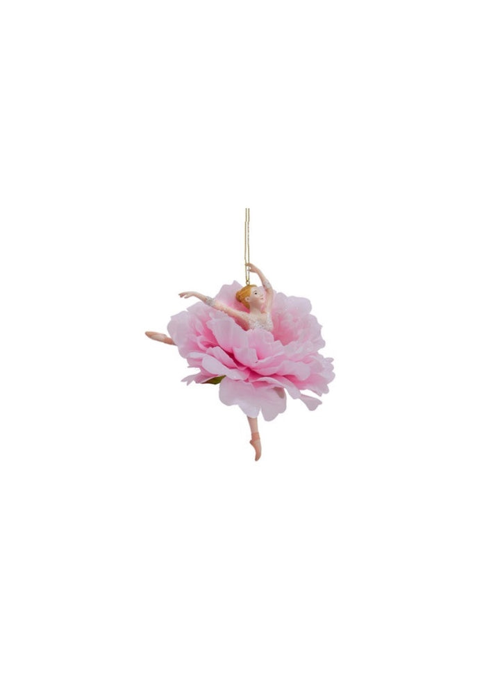 Ballerina holiday ornament with pink flower tutu.