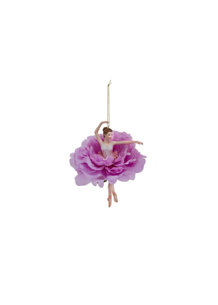 Ballerina holiday ornament with purple flower tutu.