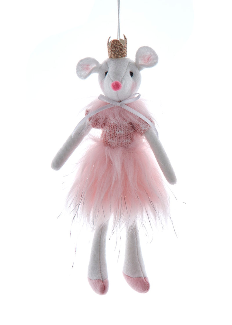 plush mouse ornament in pink dress