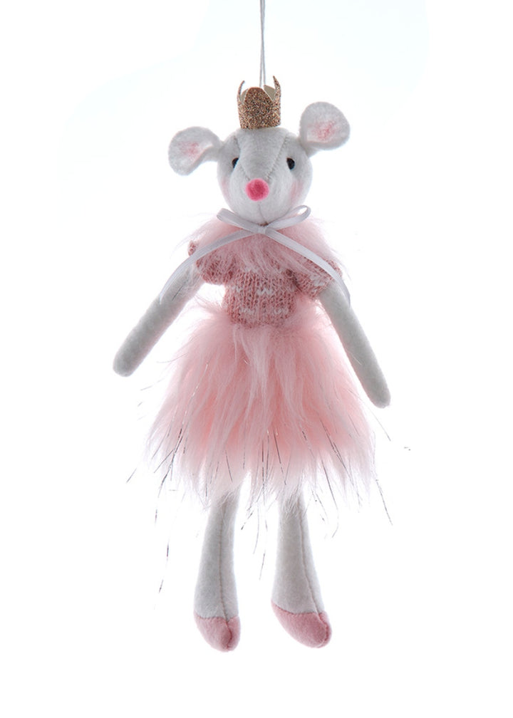 plush mouse ornament in pink dress