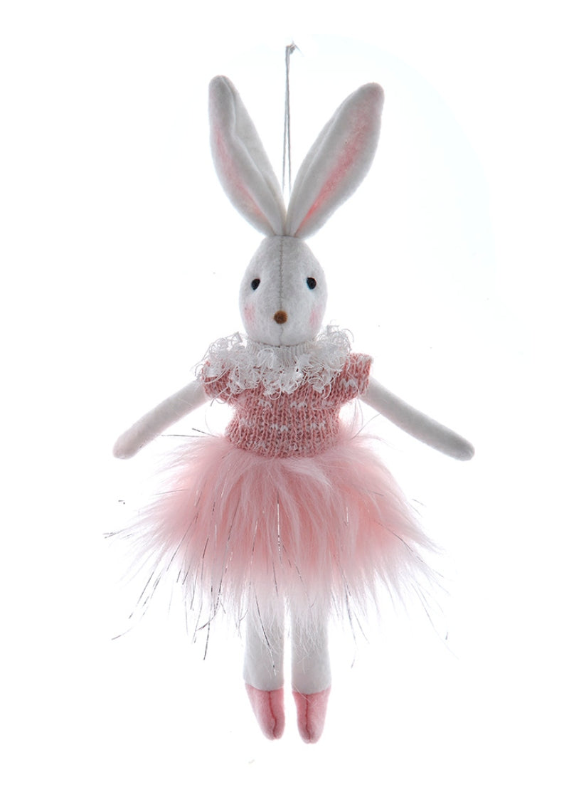 plush rabbit ornament in pink dress