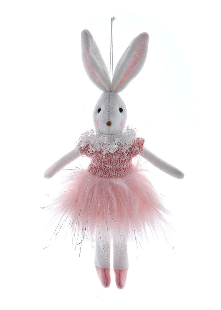 plush rabbit ornament in pink dress