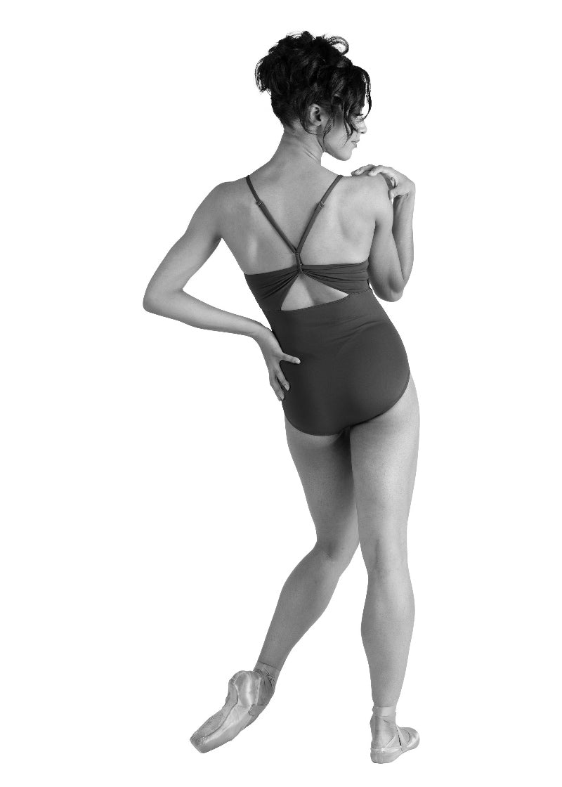 Danznmotion women's Lennox camisole leotard with cinched keyhole back and adjustable straps.
