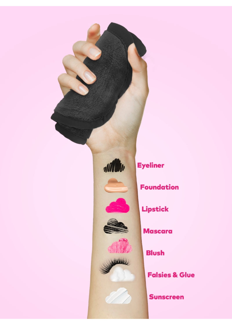 The Original MakeUp Eraser RTMB01 Mini PRO in Chic Black can easily remove all types of make-up, sunscreen, eyelash glue, and more!