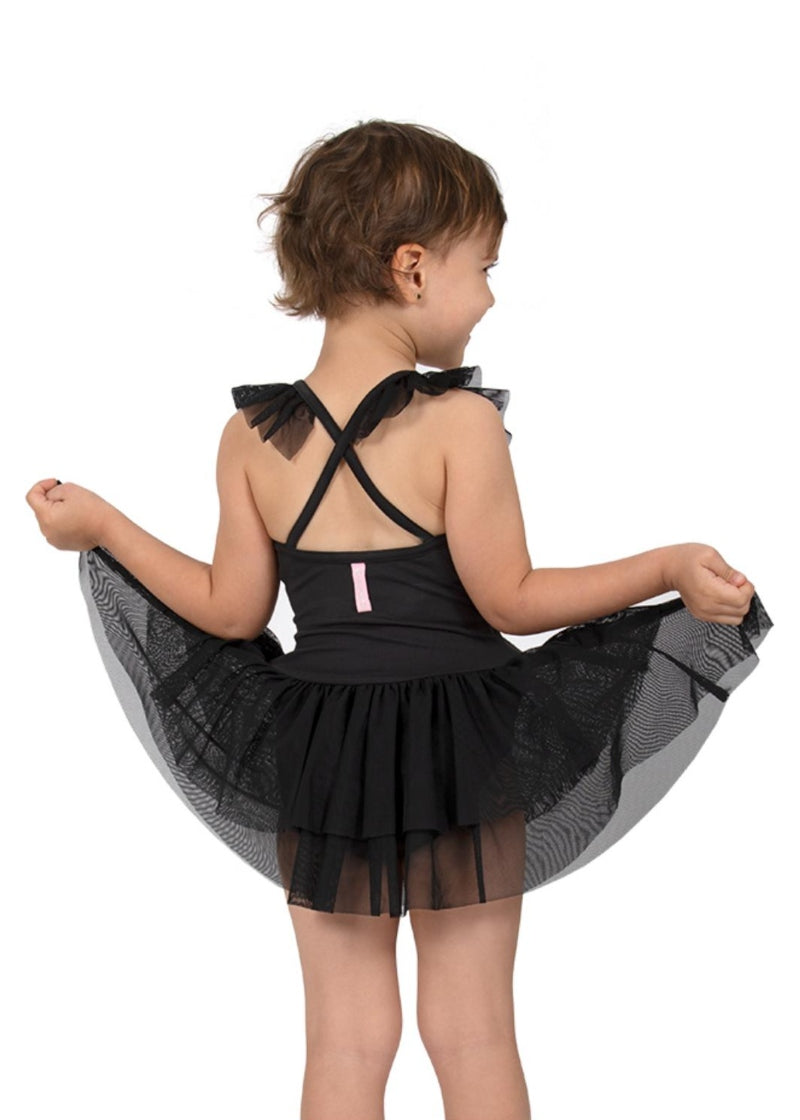 Yui Flutter Sleeve Youth Dance Dress (Black)