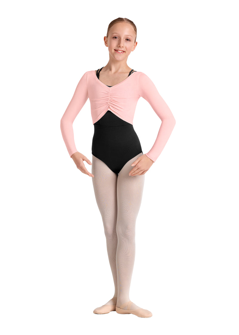 Mirella girls' long sleeve pinch front cropped top in pink.