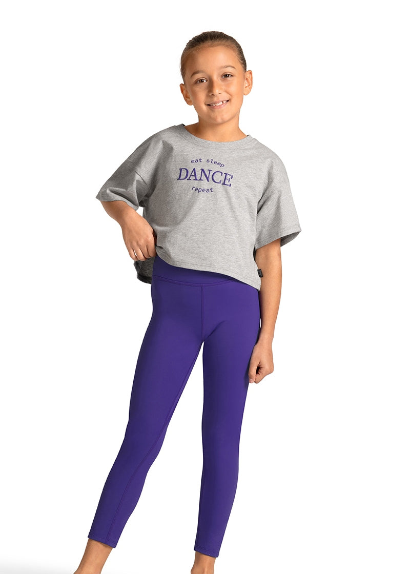Mirella M30013C youth cotton oversized crop top in gray with purple writing