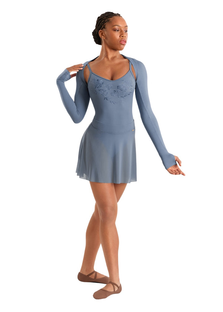 Mirella women's long sleeve shrug in light blue-grey with thumbholes.