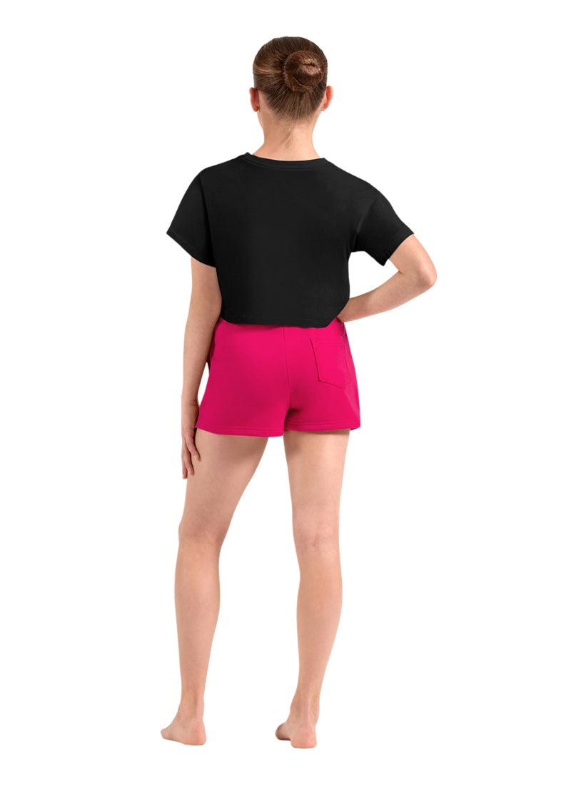 Mirella girls short sleeve crop top in black.
