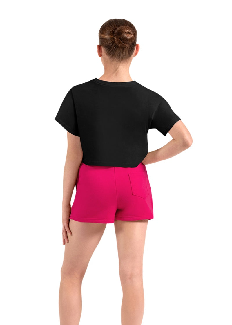 Mirella girls short sleeve crop top in black.