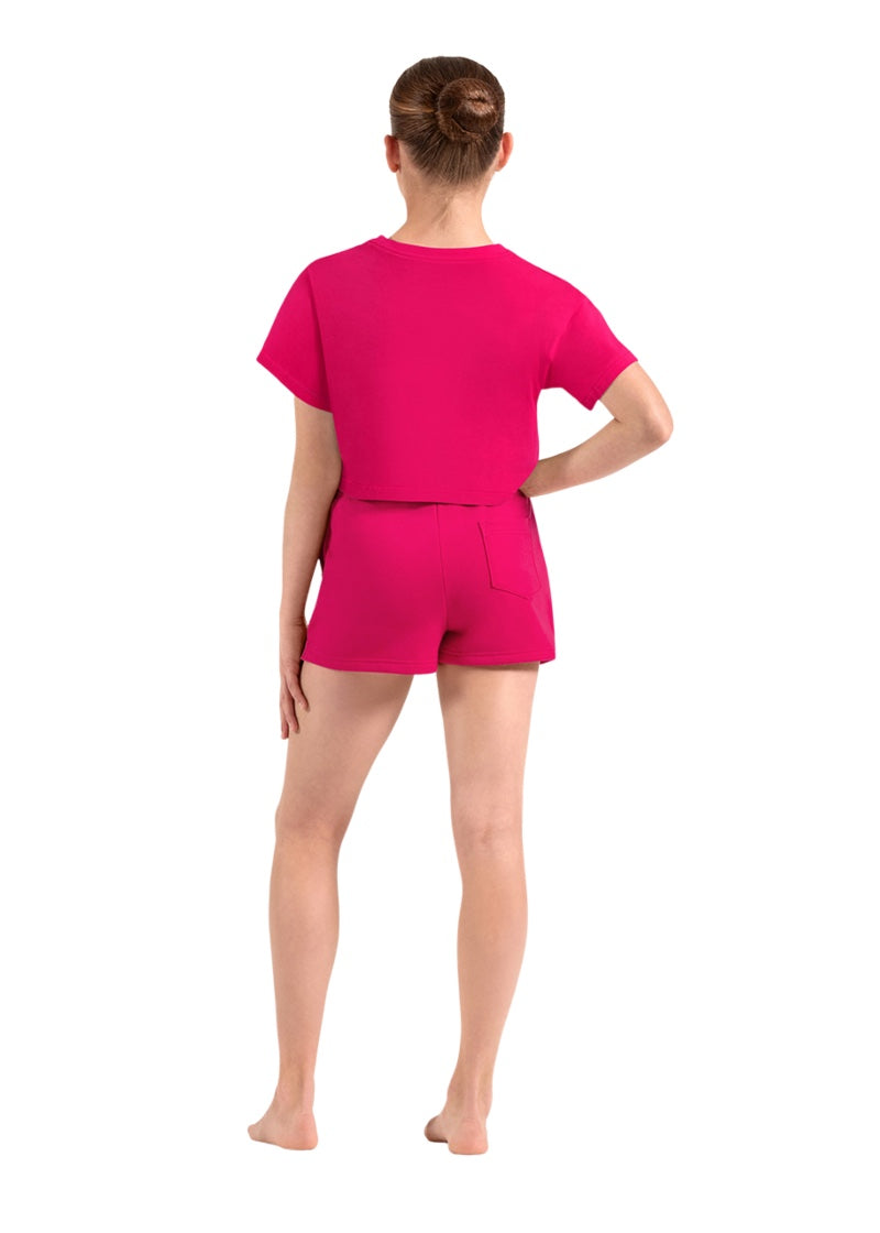 Mirella girls short sleeve crop top in hot pink.