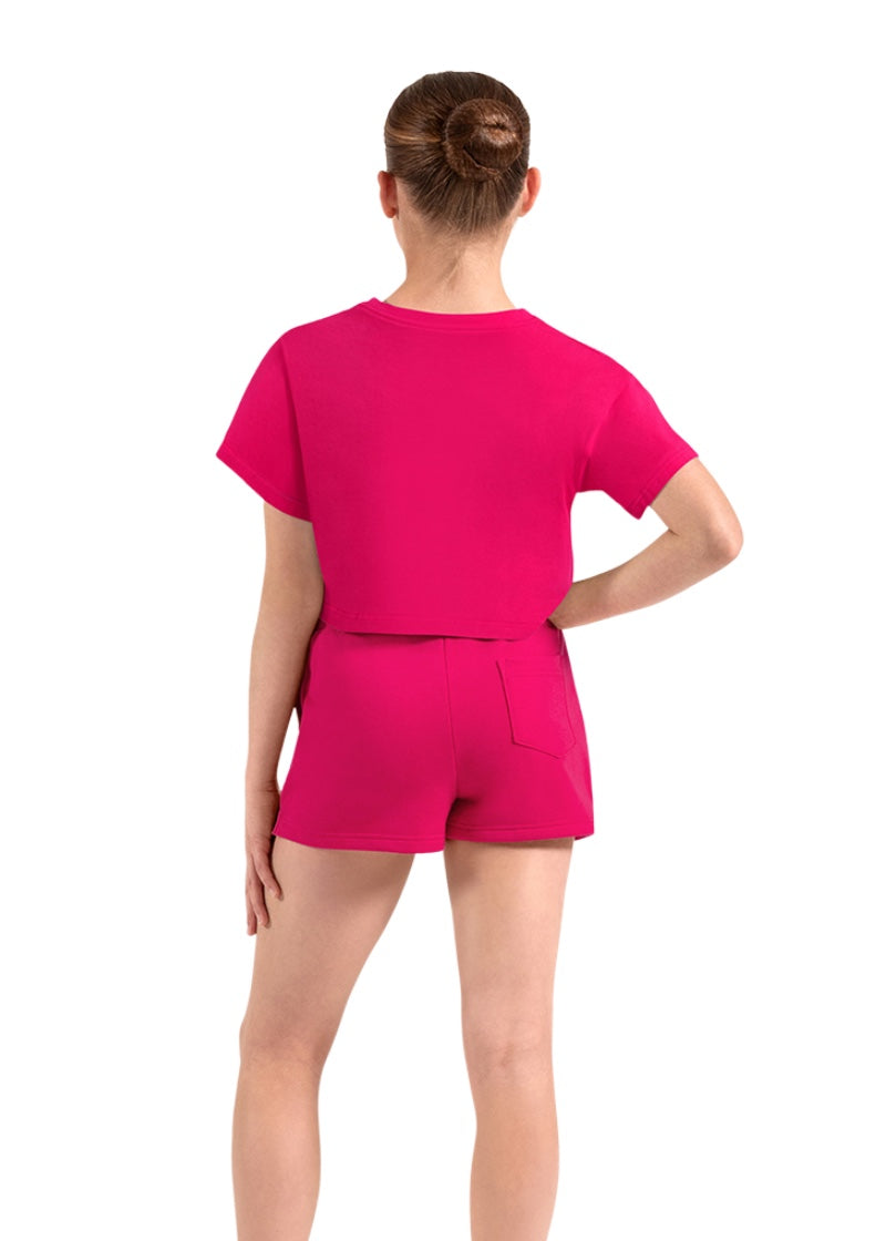 Mirella girls short sleeve crop top in hot pink.