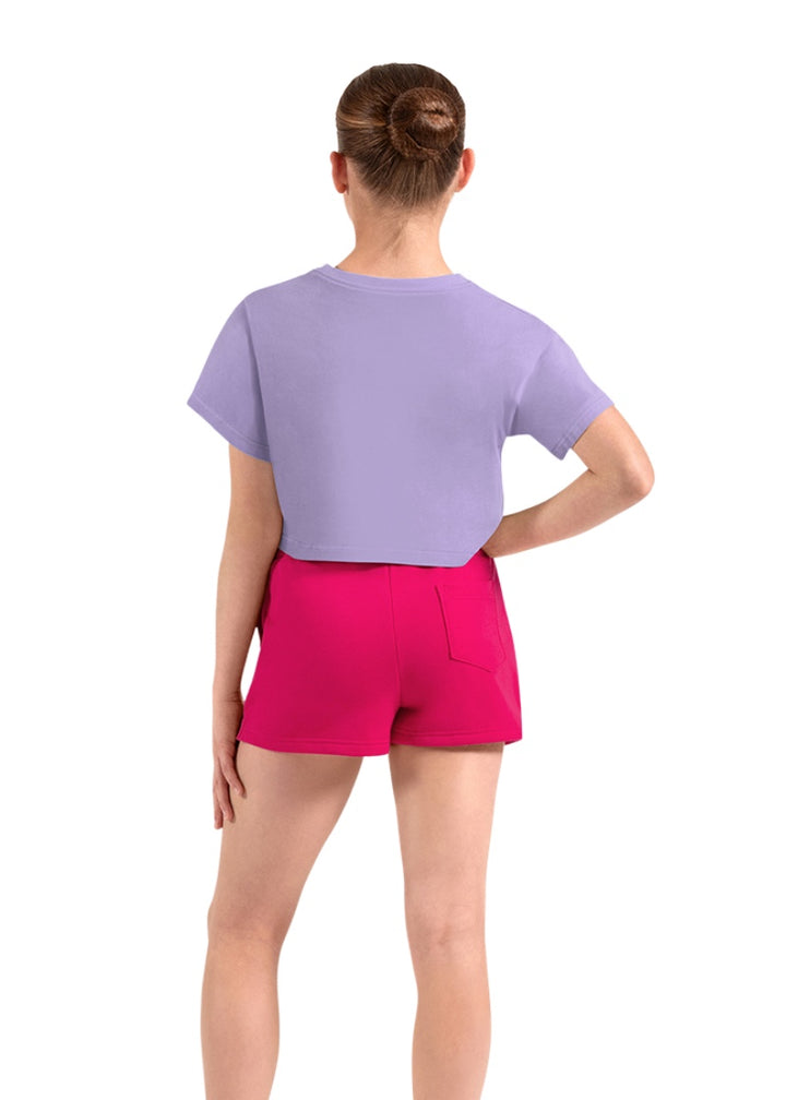 Mirella girls short sleeve crop top in light purple.