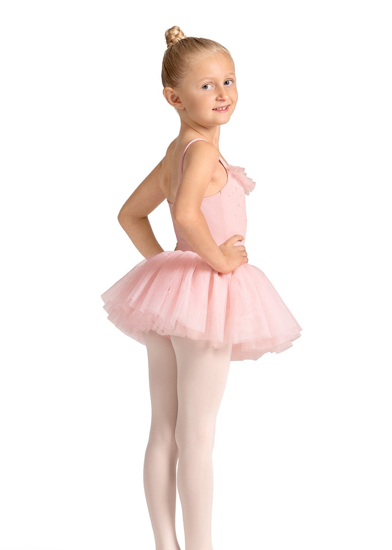 Mirella M50007C youth tank dance dress in pink with attached tutu and ruffle neckline