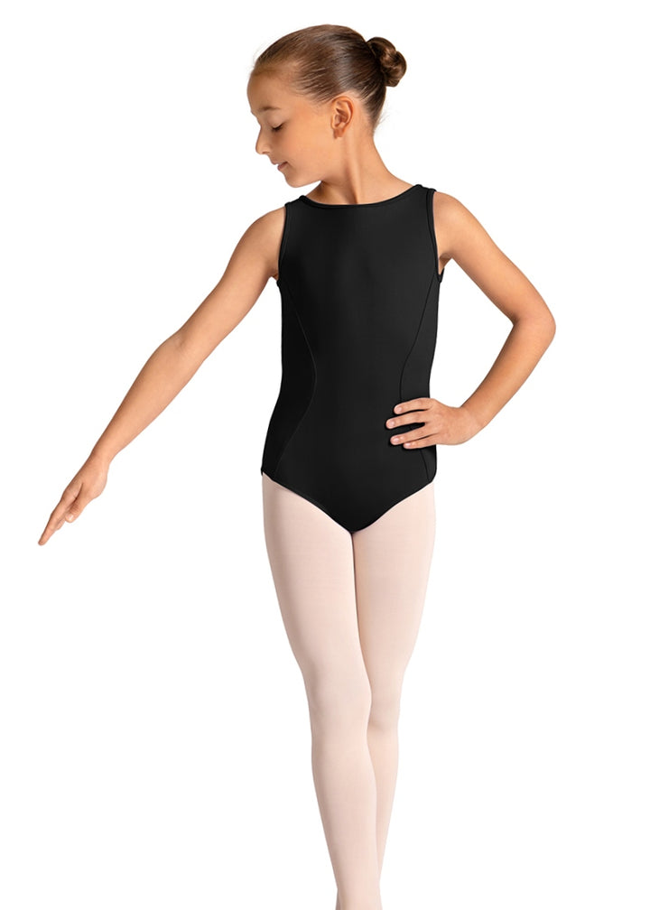 Mirella M50009C youth tank leotard in black with princess seams