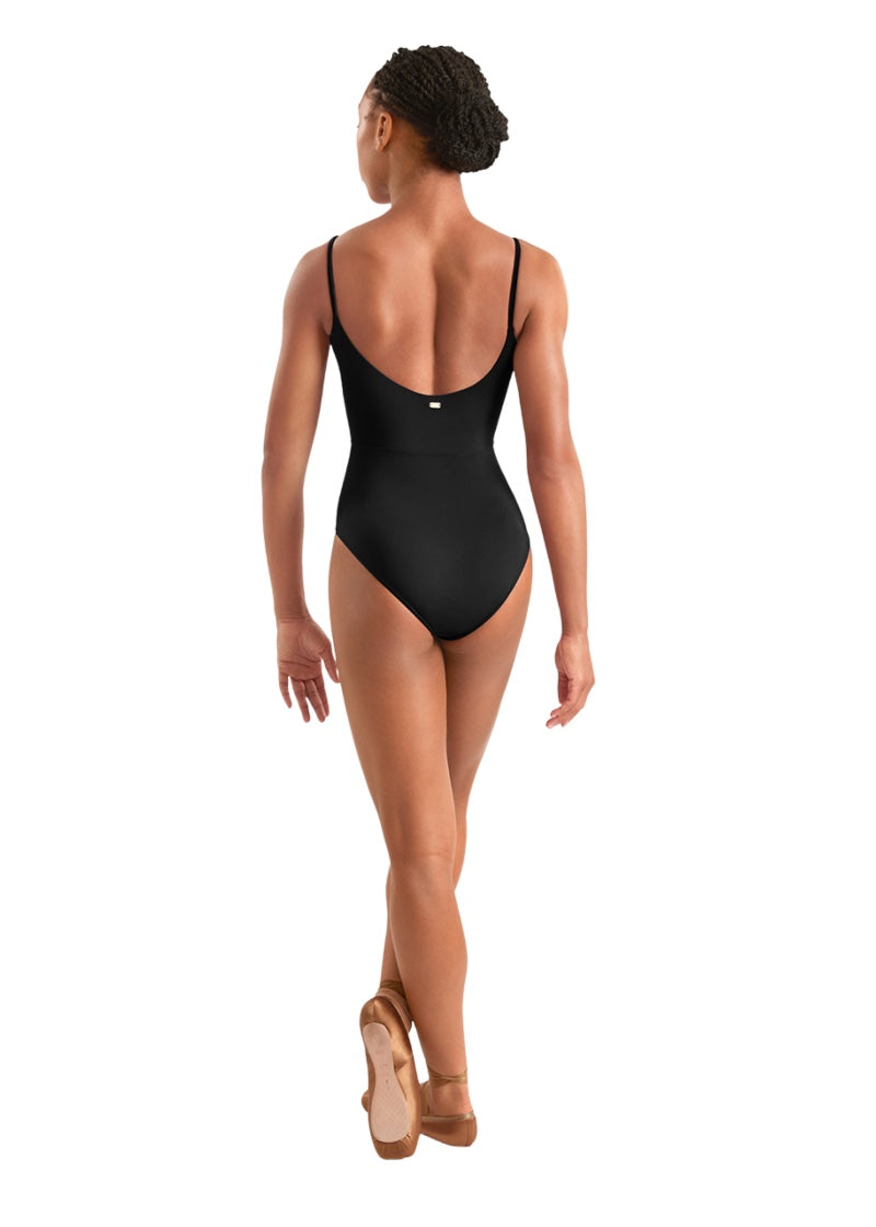 Mirella women's camisole leotard in black with scoop back.
