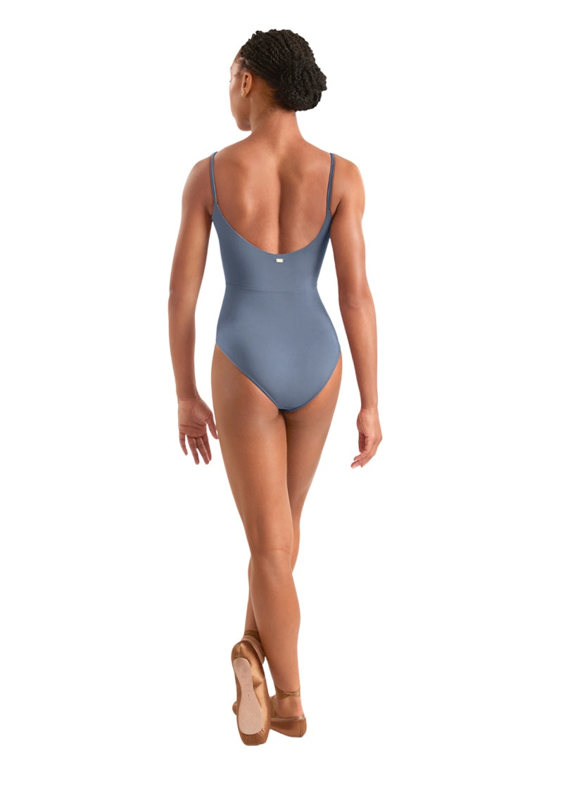 Mirella women's camisole leotard in light blue-grey with scoop back.