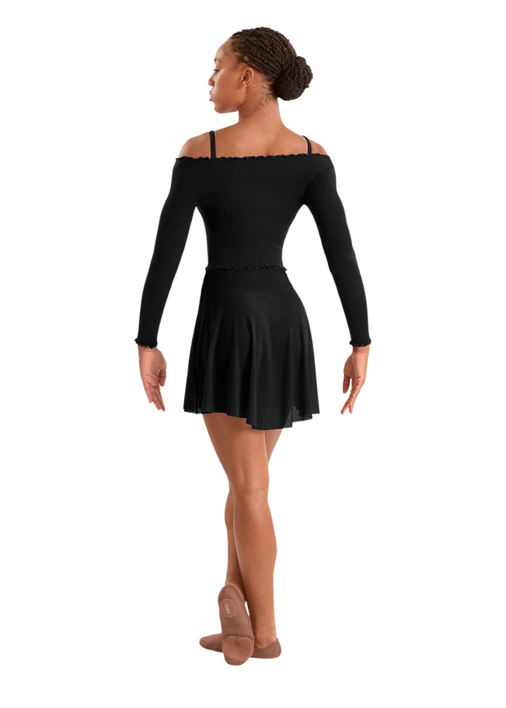 Mirella women's mesh high-low pull-on skirt in black.