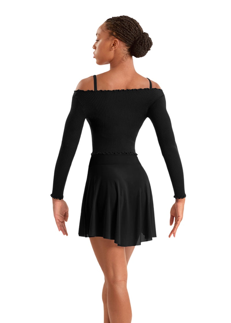 Mirella women's mesh high-low pull-on skirt in black.