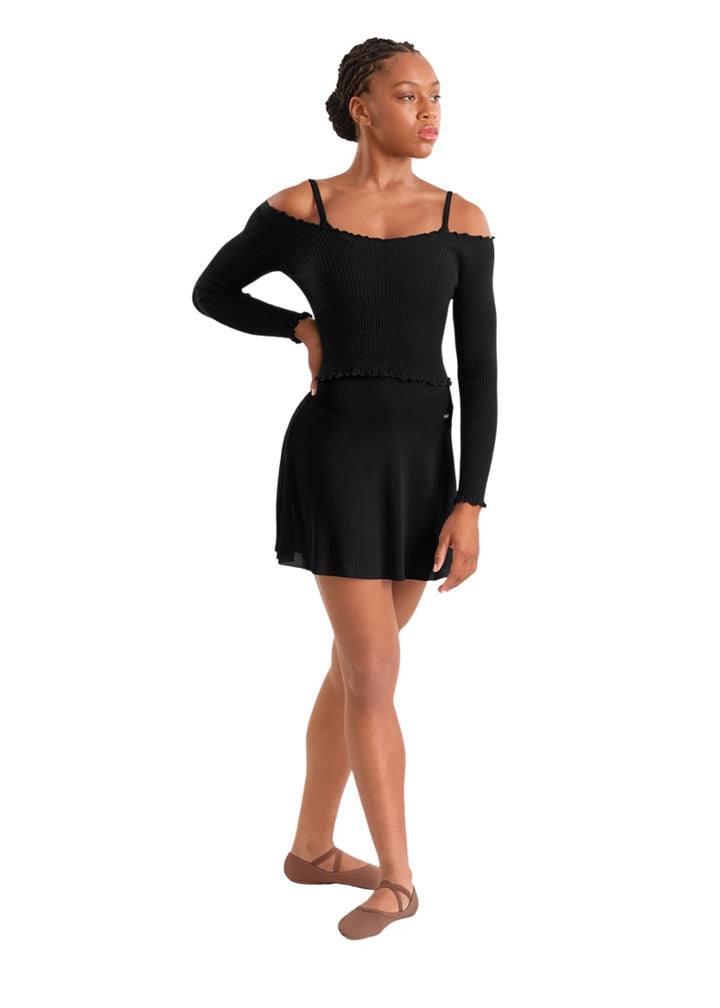 Mirella women's mesh high-low pull-on skirt in black.