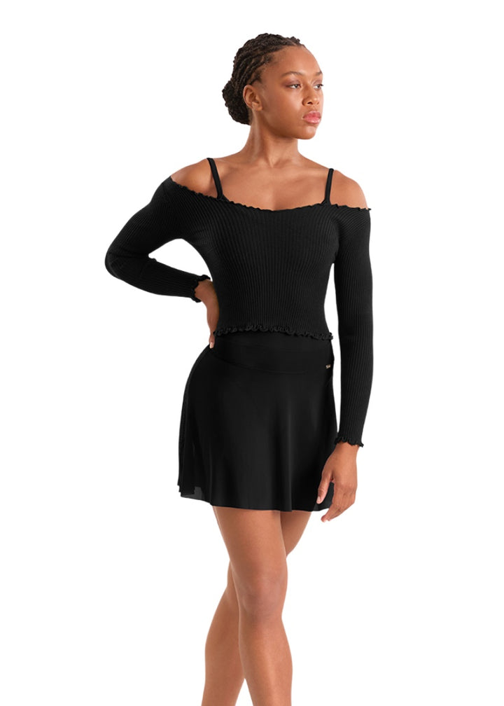 Mirella women's mesh high-low pull-on skirt in black.