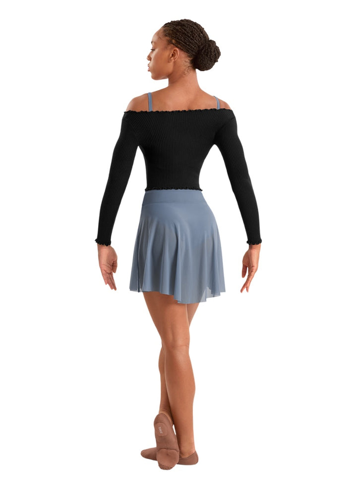 Mirella women's mesh high-low pull-on skirt in light blue-grey.
