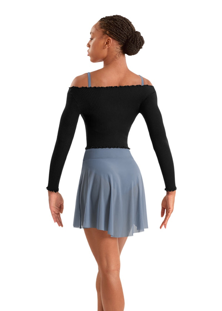 Mirella women's mesh high-low pull-on skirt in light blue-grey.