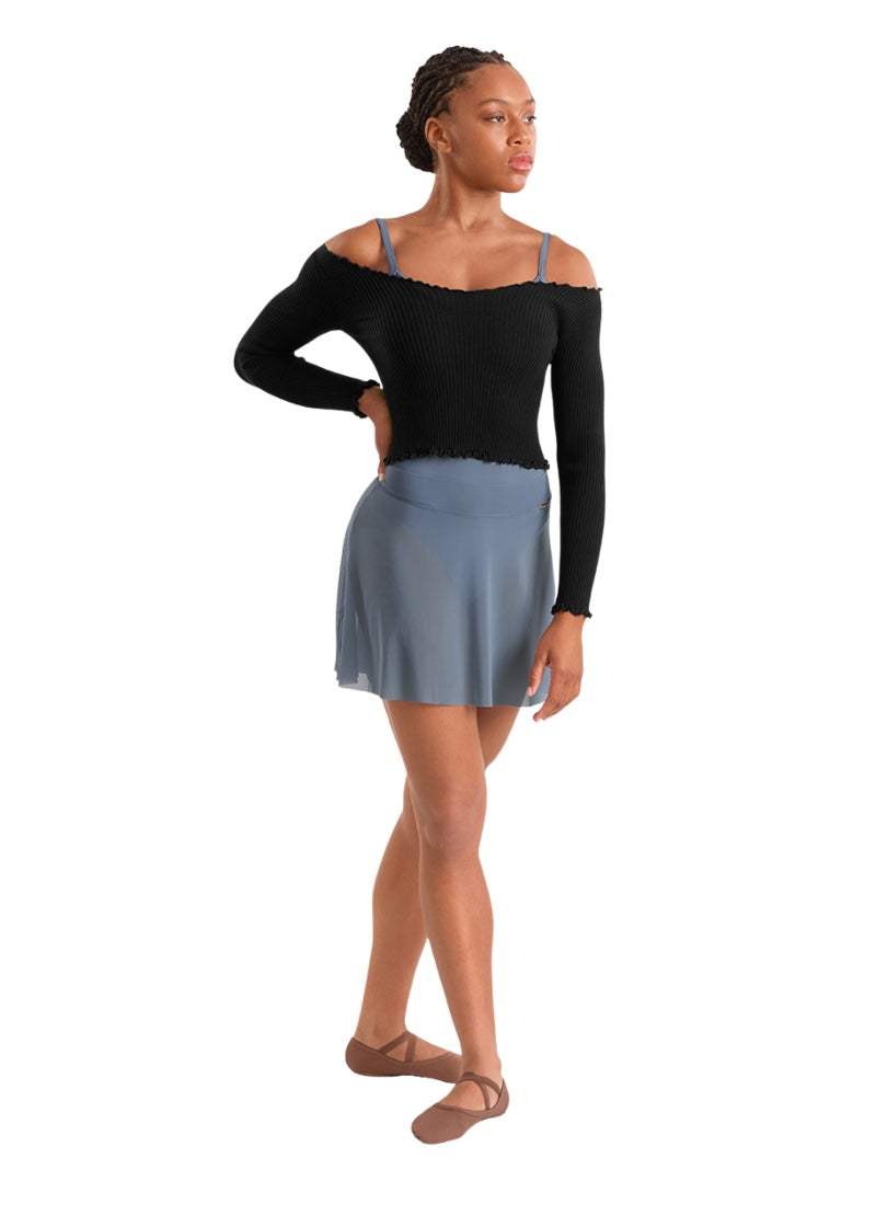 Mirella women's mesh high-low pull-on skirt in light blue-grey.